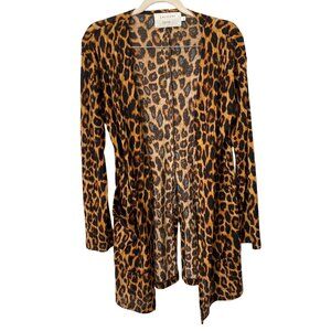 Crescent Drive Leopard Cardigan Sweater Women M Animal Print Cozy Knit Polyester